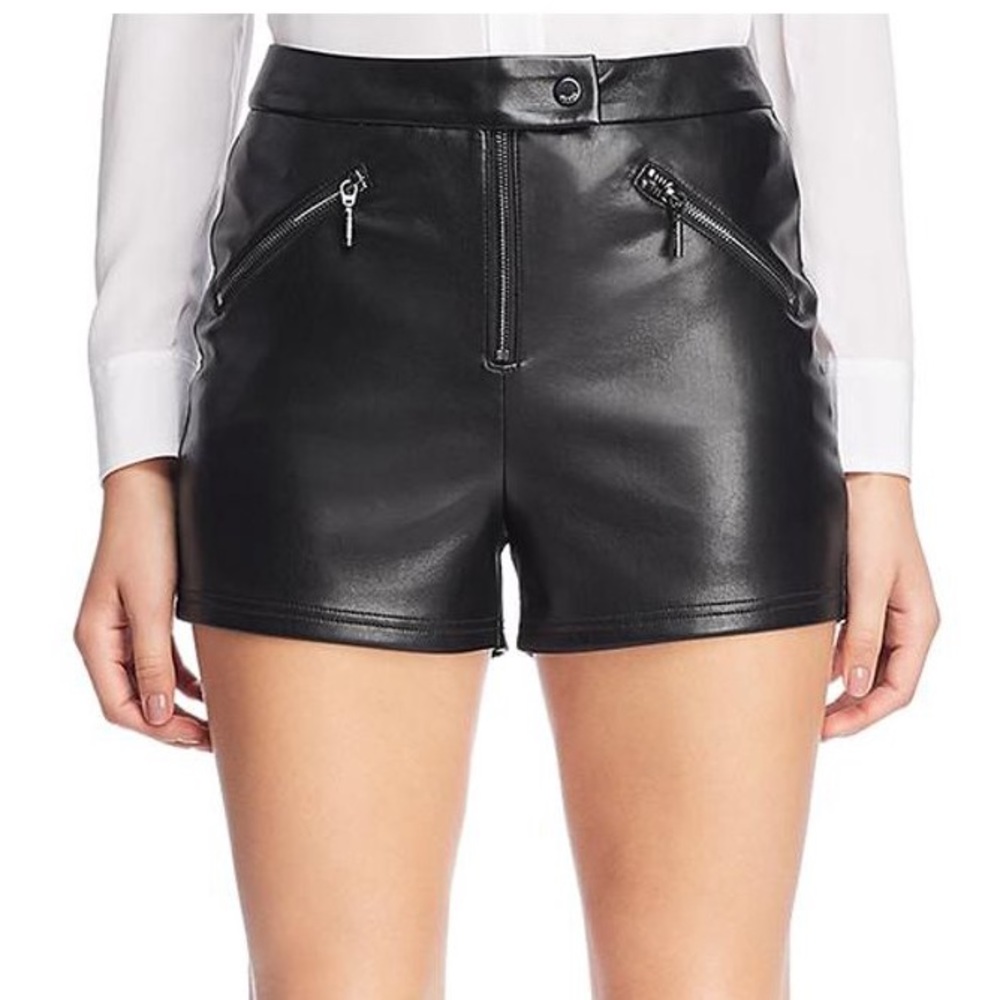 Guess Faux Leather Zipper High-Waist Shorts